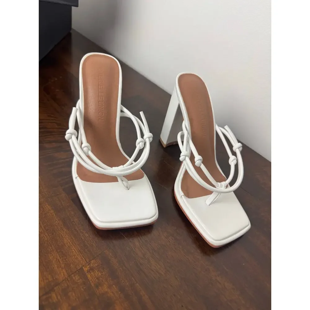 Strappy Block Heel Sandals, White, Size 7 - Gabrielle Union x FTF
